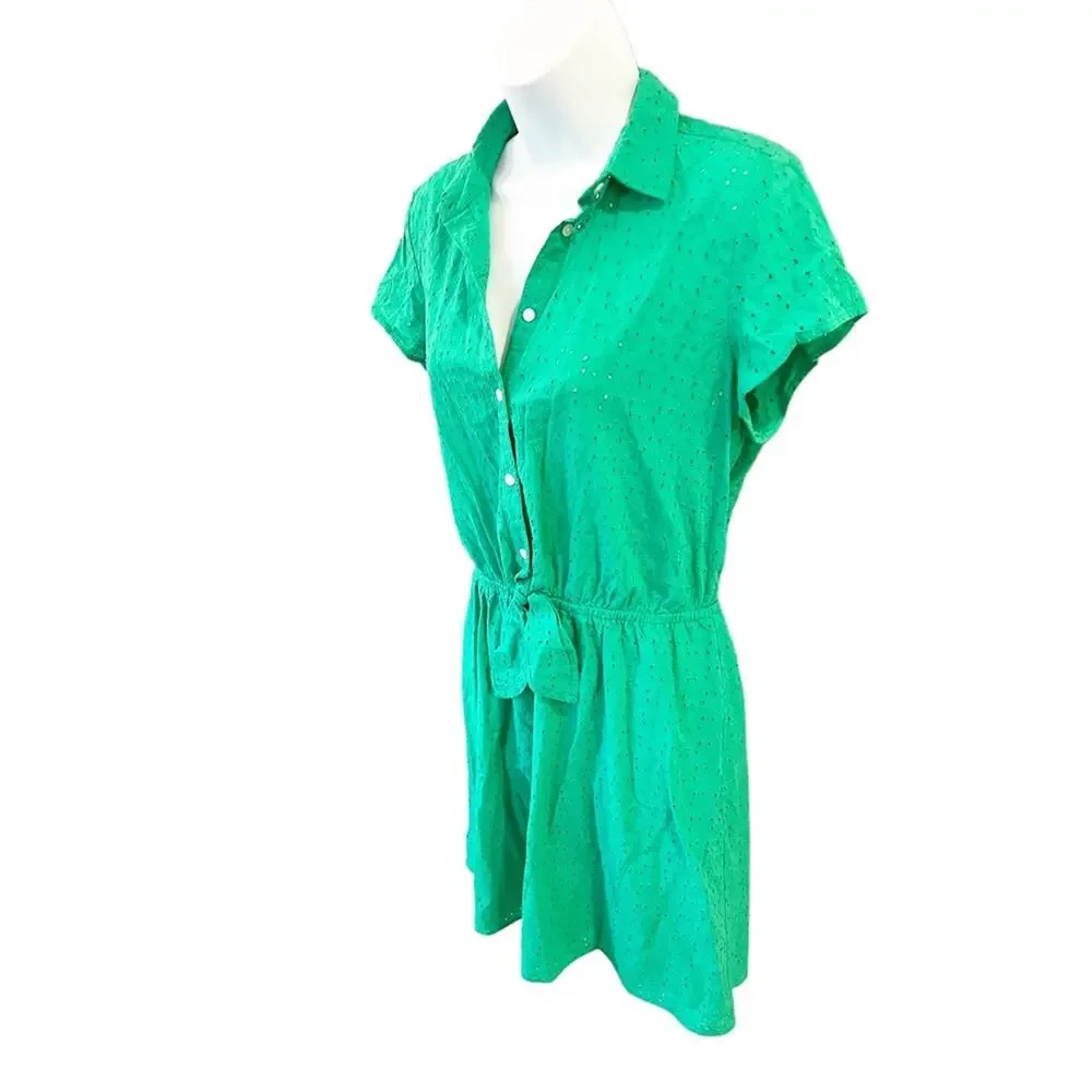 J Crew Mercantile Kelly Green Eyelet Cotton Dress with Tie Size Small - Picture 5 of 12